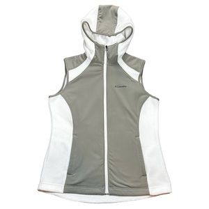 Columbia Off White and Taupe Hooded Zip Vest Jacket Womens Size Large